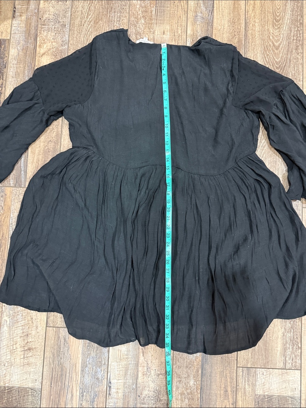 Umgee Plus Black Floral Embroidered Swiss Dot Bell Sleeve Babydoll Tunic 1XL - Picture 9 of 12